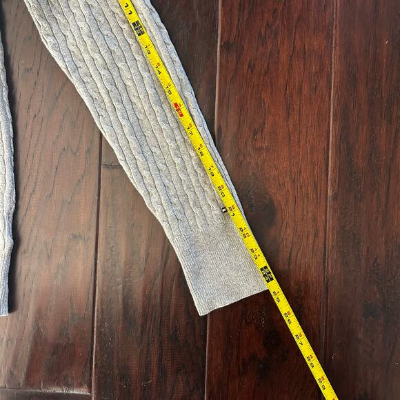 Tommy Hilfiger Cotton + Cashmere grey V neck sweater Cable knit Light Academia - Picture 6 of 9